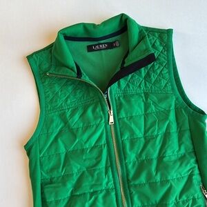 Ralph‎ Lauren Black Label Green Full Zip Puffer Vest Polyester Womens Size Small